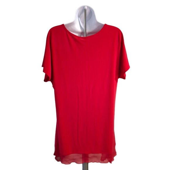 Cato Women Tunic Top L Red Flowy Hemline Lightweight Short Sleeve Lagenlook Boho - Picture 2 of 8